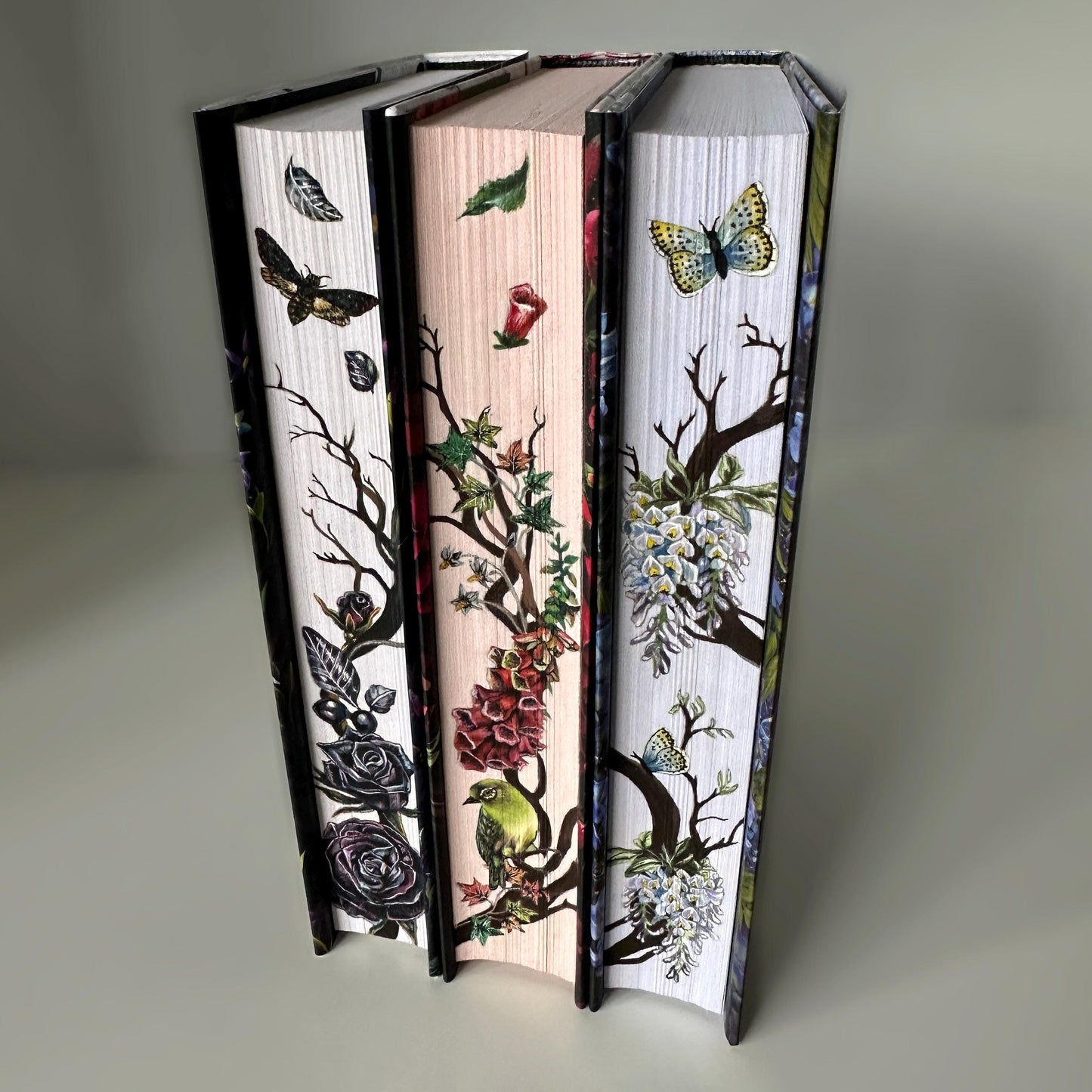 Hand Painted Belladonna Trilogy | Foxglove | Wisteria | Belladonna Vault | Fore-Edge Book Painting | Adalyn Grace | book lover bookish gift